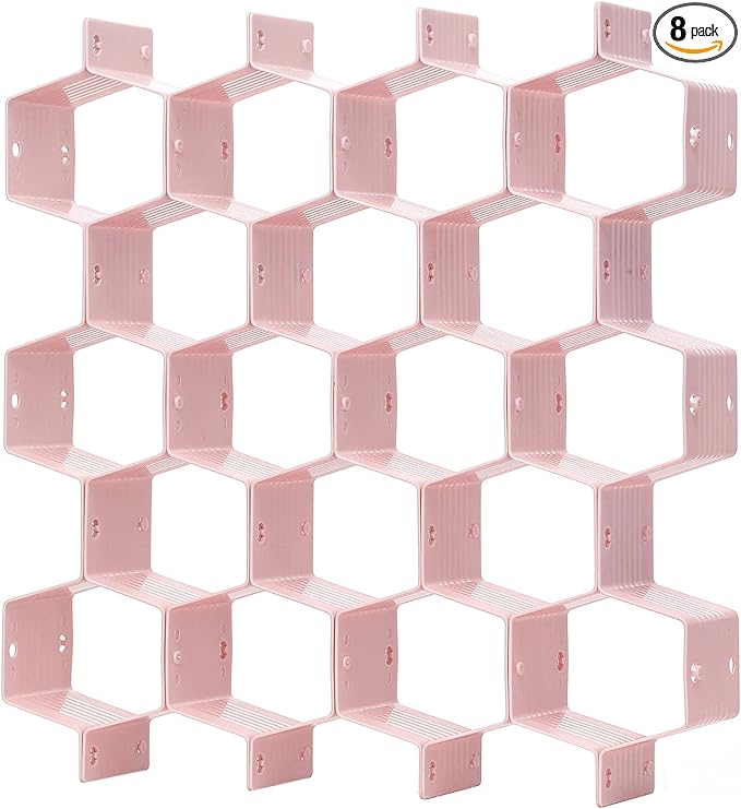 Honeycomb Drawer Divider Suitable for bedroom underwear Socks Cosmetic storage locker sorting 8-piece drawer organizer (Pink)