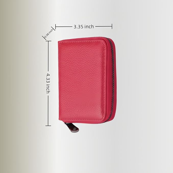 Genuine Leather Credit Card Holder, Wallet Case, Bank Card Case, RFID Blocking Secure Card Case, ID Case, Organizer Zipper Wallet 1 Pcs - Rose