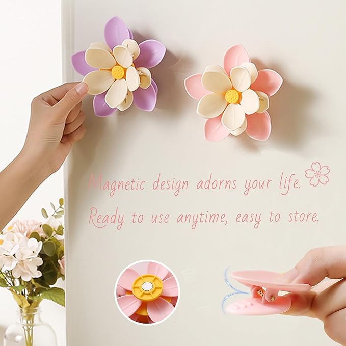 Magnetic Bag Clips Cute 3D Sakura - 20 Pack Food Closing Clips for Snack, Cereal & Pet Food Bags, Kitchen Organizer with Magnetic Base for Fridge Storage（Double Layer）