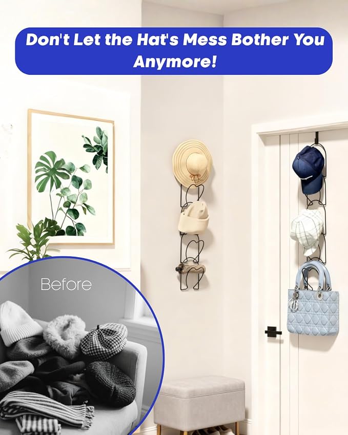 LINFIDITE 15 PCS Baseball Hat Rack Hanger Holder Organizer Flexible Multi Hook Wall Mounted Over Door Cap Display Storage Rack Cap Holder, Closet HangingStorage Rack w Hanging Hook Black