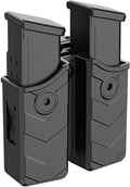 Universal Double Magazine Pouch, 9mm .40 Double Stack Mag Holder | Adjustable Retention Cant,Tactical Polymer Ammunition Holster for Quick Pull Duty Use, 1.5''-2'' Belt Clip