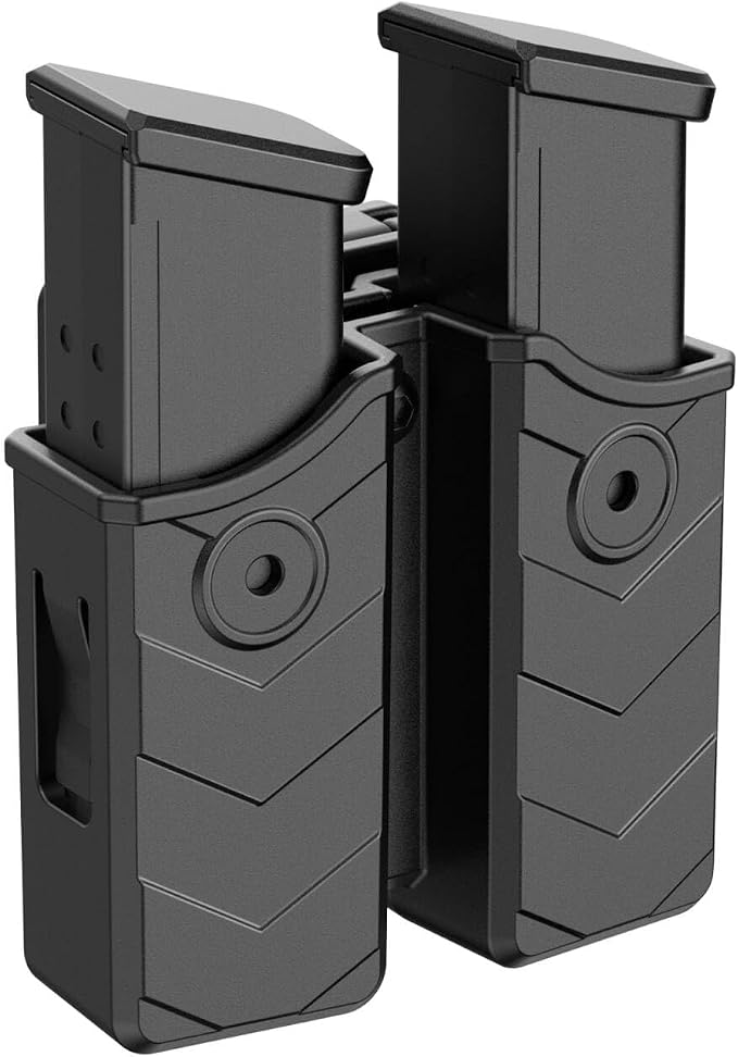 Universal Double Magazine Pouch, 9mm .40 Double Stack Mag Holder | Adjustable Retention Cant,Tactical Polymer Ammunition Holster for Quick Pull Duty Use, 1.5''-2'' Belt Clip