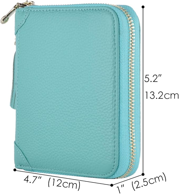 Easyoulife Womens Credit Card Holder Wallet Zip Leather Card Case RFID Blocking (Teal)