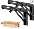 Ravinte Matte Black Folding Shelf Brackets, 10 Inch, 2 Pack | Collapsible Bracket Design, Table And Bench Support, Space-Saving Shelf Setup, For Worktops, Laundry Rooms, Garage Projects