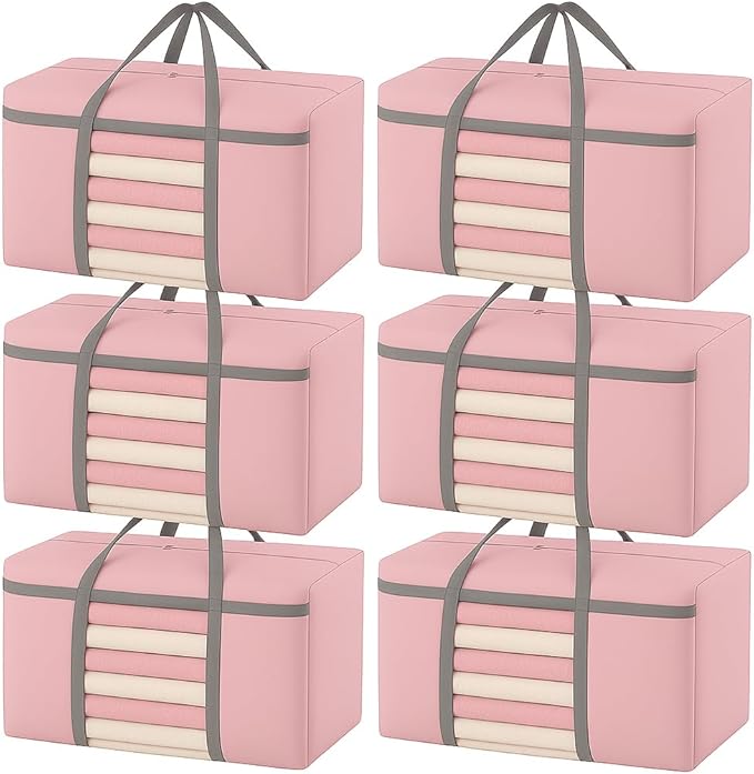 CIVJET 6 Pack Extra Large Moving Bags 90L with Clear Window, Heavy Duty Storage Totes with Zippers & Handles, College Packing Bags for Clothes, Boxes, Camping & Moving Supplies, Pink