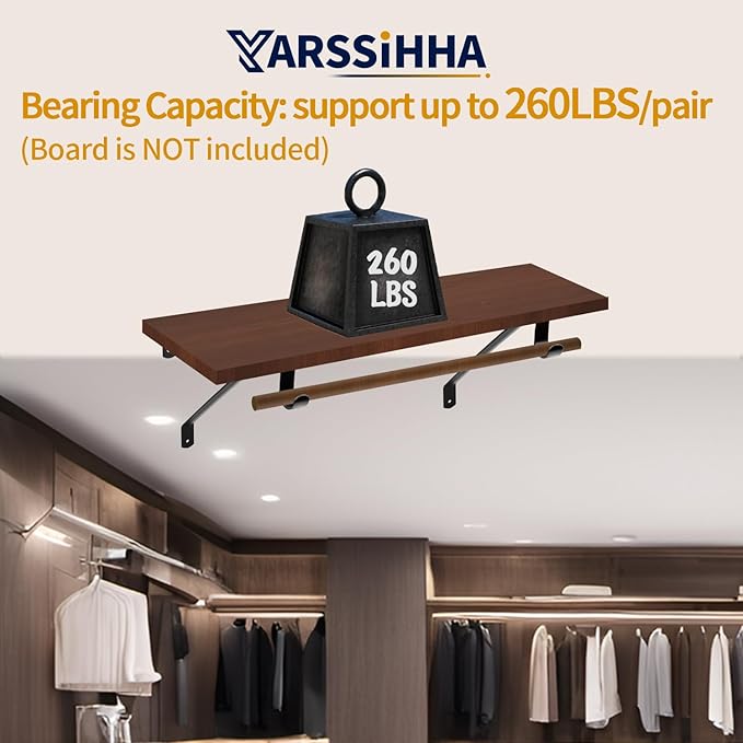 Yarssihha 2 Pack Adjustable Closet Rod Bracket, Wall Mounted Closet Shelf Bracket, Black Closet Rod Support Bracket with Screws