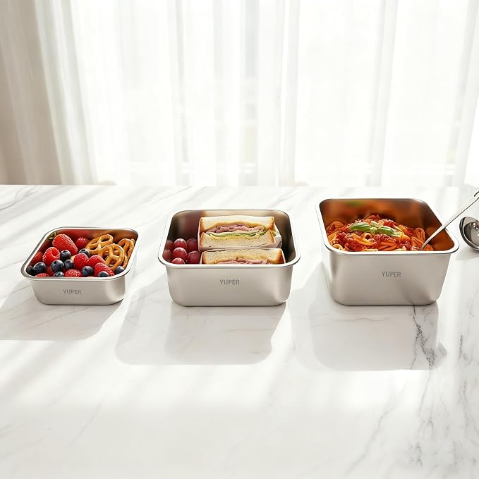 YUPER Stainless Steel Food Storage Containers, Meal Prep Container Sets with Lids, BPA Free, Leak Proof & Airtight, Microwave, Dishwasher, Fridge, Freezer & Oven Safe, 3 Pack (40+67+88OZ)