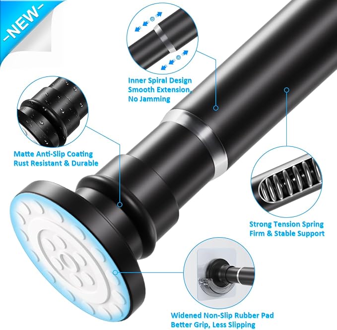 XQIYY Small Shower Curtain Rod 18-32 Inches, Grey Short Tension Rod | Fits Compact Showers and Tight Recesses Without Any Overhang