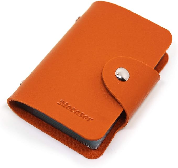 Soft Leather Credit Card Holder for Men & Women Bank Card Case with 24 Durable Plastic Insert Slots Slim Pocket Wallet ID Card Organiser Business Card Case Purse (Orange)