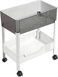 2 Tier Rolling Cart with Wheels for Under Desk Storage, Heavy Duty Plastic Short Small Utility Cart for Small Space Bathroom Vanity Makeup Organizer Pantry, 4.7'' Deep Baskets for Tall Bottles
