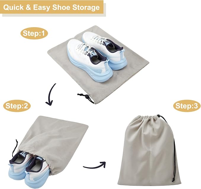 4 Pack Shoe Bags for Travel, Shoes Pouch with Partition Design & Drawstring Closure, Shoe Bags for Storage, Travel Essentials for Men Women (Grey)