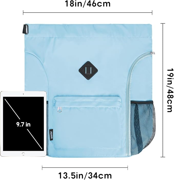 WANDF Drawstring Backpack with Shoe Compartment, Sports Gym Bag | Multi-Pocket Storage, Water-Resistant Fabric, Cinch String Bag