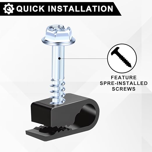 Cable Clips with Screws Fastener 1/4 Inch (6 mm) - All Weather Wire Clips for Coaxial, Ethernet,Electrical Cables,Brick/Stucco Siding Clips, UV-Resistant for Outdoor Wall Mount,100 Pack,Black