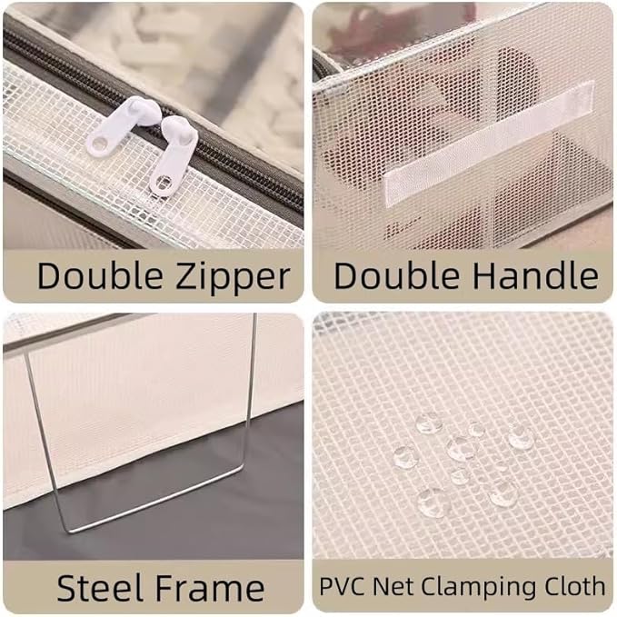 1 Pack Clear Shoe Storage Boxes for Boots Sneaker, 15.8" x 11.8" x 6" | Stackable Closet Organizer Bins, Lids, Metal Frame, Waterproof PVC Cloth