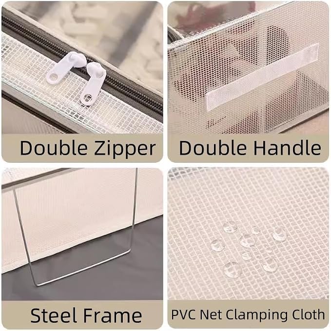 2 Pack Clear Shoe Storage Box for Boot Sneaker, 15.8" x 11.8" x 6" | Stackable Closet Storage Container with Lids, Metal Frame, Waterproof PVC Cloth, for Under-Bed, Bedroom Dormitory