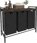 10 x 3 Gal Large Laundry Hamper with 3 Pull-Out & Removable Sorter Bags, Freestanding Clothes Basket Organizer for Clothing or Toys in Bathroom and Living Room, Rustic Brown and Black