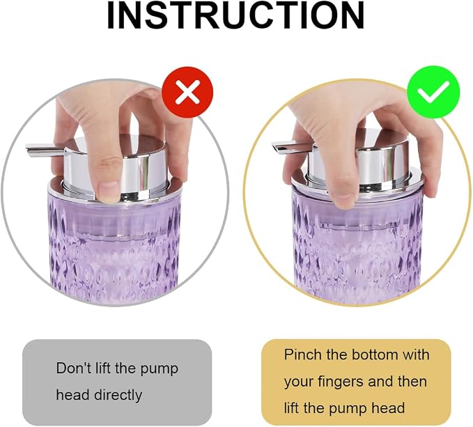 Foam Soap Dispenser, Glass Foaming Hand Soap Dispenser with Pump, 14 Oz Bathroom Refillable Liquid Lotion Pump Bottle Container for Kitchen Countertop Decor (1, Purple Silver)