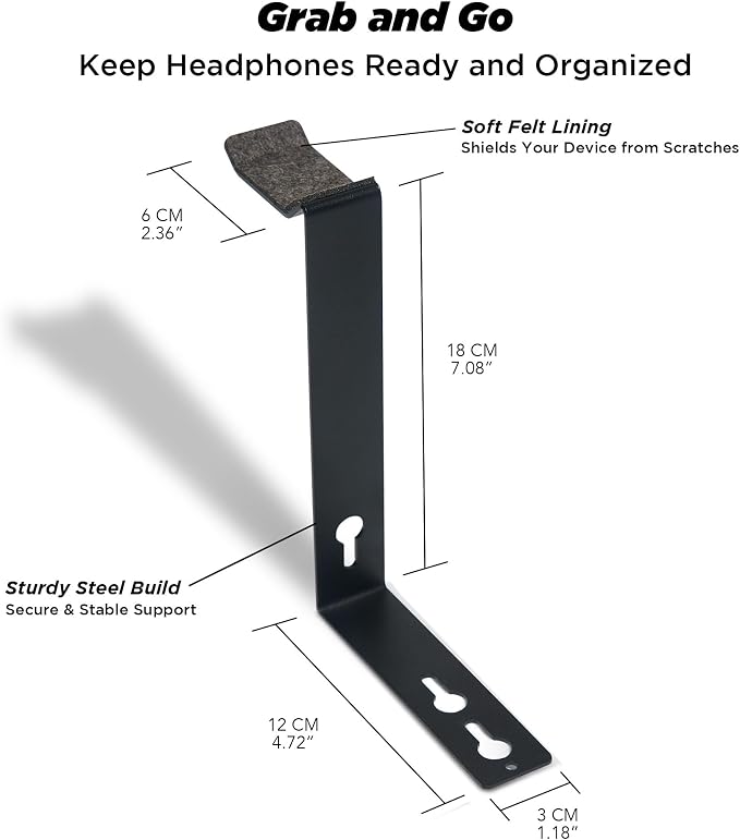 ULTRARM Moodular Headphone Stand Add-On for Slide Rails, Do Not Use Alone | Accessory Only, Dedicated Headphone Spot, Ergonomic & Accessible, Strong & Durable, Sleek & Minimalist, Black, MSA-HS