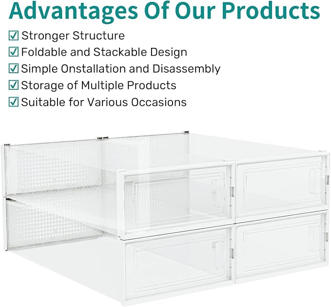 8-Piece Boot and 12-Piece Shoe Storage Box, Stackable Clear Plastic Shoe Box, Space-Saving Shoe Organizer for Boots, Sneakers, and High Heels, Clear