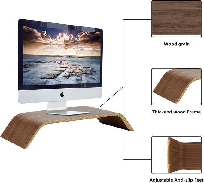 SAMDI Wooden Computer Monitor Stand Save Space Desktop Riser for Computers LCD Monitors Laptop PC iMac Notebook Apple MacBook(Black Walnut)