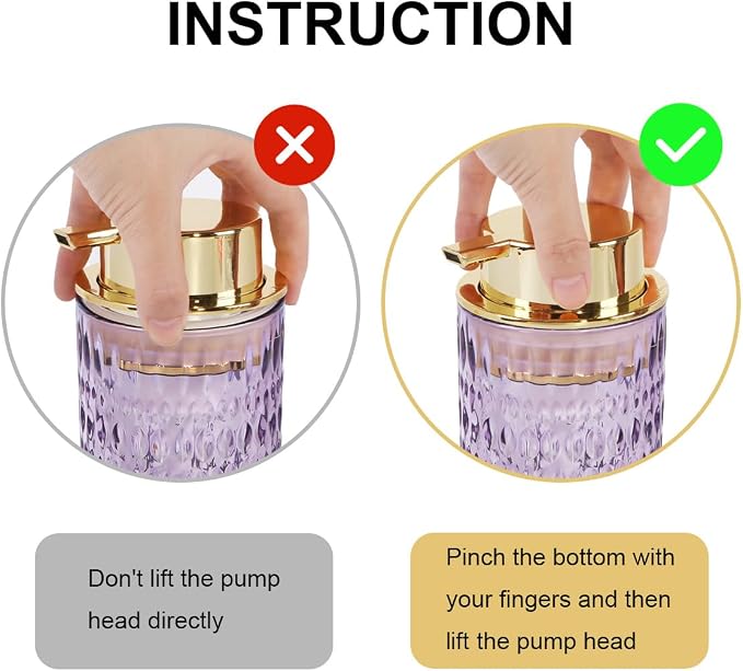 Foaming Soap Dispenser, Purple Glass Soap Dispenser, 14 Oz Refillable Foam Soap Dispenser Pump Bottle Container for Bathroom Kitchen Countertop Decor