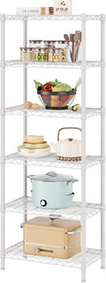 SINGAYE 6 Metal Shelves Wire Shelving Storage Shelf Adjustable Unit Pantry | 6 Tier Kitchen Laundry Room Organization Home Pantry Closet Bathroom Organizers Garage Rack 12" D x 22" W x 69.5" H White