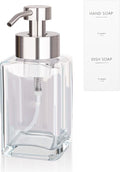 Foaming Soap Dispenser with Stainless Steel Pump, 12oz Refillable Glass Liquid Dish Soap Bottles for Bathroom, Kitchen Sink, Home Decor