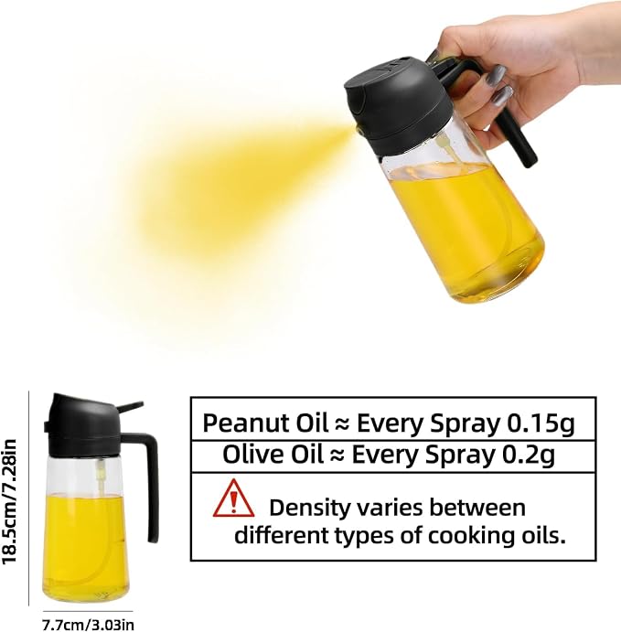 Aovdy Oil Sprayer for Cooking 16oz,2 in 1 Olive Oil Dispenser and Oil Sprayer - 470ml Olive Bottle Spray and Pour - Glass Oil Dispenser for Kitchen Cooking Salad BBQ (2PCS-Black)