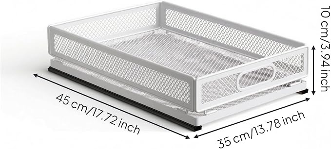 Gralara Pull-out Storage Basket Mesh Storage Basket Rounded Corners for Kitchen, Extended Model 45cm Long 35cm Wide With Slide Rail