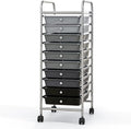 Giantex 10-Drawer Storage Cart w/Universal Wheel, Rolling Cart w/Handle, Home Organizer Storage Unit w/Removable Drawers, Trolley Utility Cart for Kitchen Makeup Living Room Office Play Room