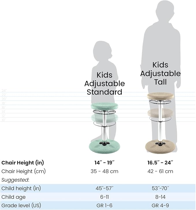 KORE Design Adjustable Wobble Stool Chair, Girls + Boys Kid Desk Stools, Ergonomic Small Office Chairs, Flexible Seating for Active Kids, ADD/ADHD, Classroom, Home, Age 8-12, Tall (16.5-24in), Teal