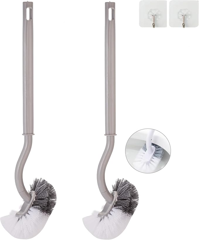 2 Pack Curved Toilet Bowl Brush Without Holder for Bathroom, Compact Toilet Brush Durable Under The Rim Household Deep Cleaning Brushes (Gray Toilet Brush Without Holder)