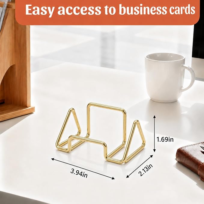 Business Card Holder,Minimalist Geometric Metal Card Display Stand,Vertical Desktop Name Card Organizer,Small Phone Stand & Photo Holder for Office,Wedding,Reception,Exhibition(Brushed Gold)