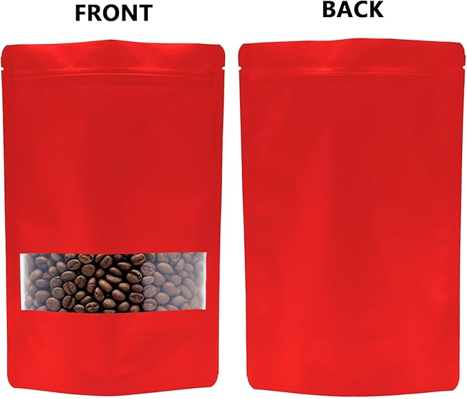 100PCS Foil Pouch Mylar Bags with Clear Window,ULIFESTAR Stand Up Sealable Bags with Tear Notches,Resealable for Food,Party Favors,Gift Packaging and Small Business(12 * 20cm/4.72 * 7.87",Red)