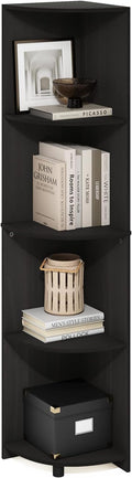 Furinno ECON Corner Shelf, 4-Tier Corner Book Shelf, Storage Shelves, Display Rack, Bookshelf, for Organization and Storage, Living Room, Home Office, Espresso