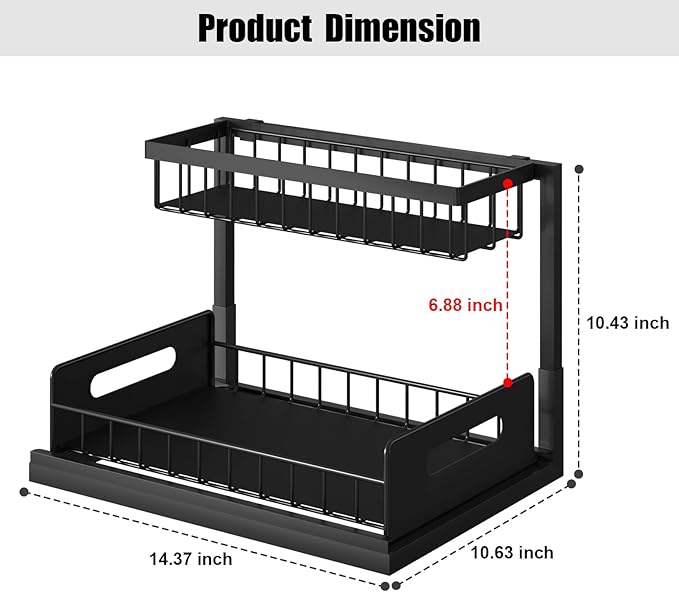Under Sink Organizer - 2 Tier Under Kitchen Sink Organizers and Storage Bathroom Under Cabinet Organizer Pull Out Cabinet Organizer, Multi-Use Slide Out Sink Shelf for Kitchen Bathroom