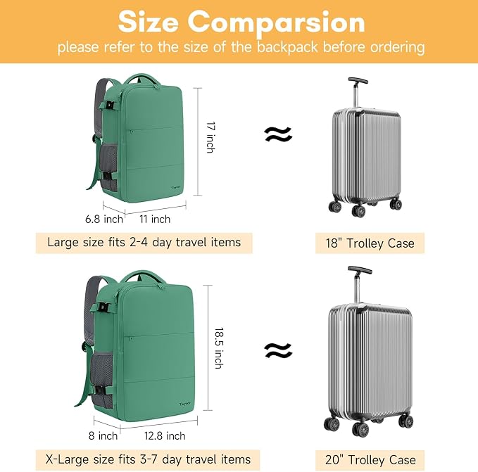 Taygeer Travel Backpack for Women, TSA Friendly Bag for Business Hiking | 40L Airline Approved Carry On Bag with 17.3 inch Laptop Compartment, Backpack Carry On Luggage for friend Gym Sport, Green