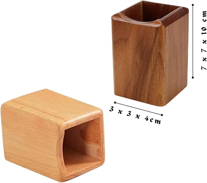 Wooden Pen Holder for Desk, 2 Pack Natural Wood Pencil Cup Holder – Office Desk Accessories Organizer, Makeup Brush Holder, Kids Crayon Marker Caddy, Eco-Friendly (2 Pack Walnut Color)