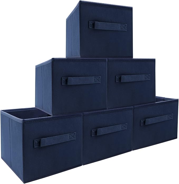 EBIGIC Small Storage Bins,Collapsible Fabric Storage Organizer 9.0"x7.5"x7.5" 6 Pack,Mini Storage Box,fit for closet, living room, bookshelf, Kids clothes and toys storage and organization Blue…
