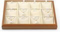 Oirlv Solid Wood 12 Grid Liner Pendant Jewelry Organizer Tray Jewelry Drawer Organizer(Creamy-white)