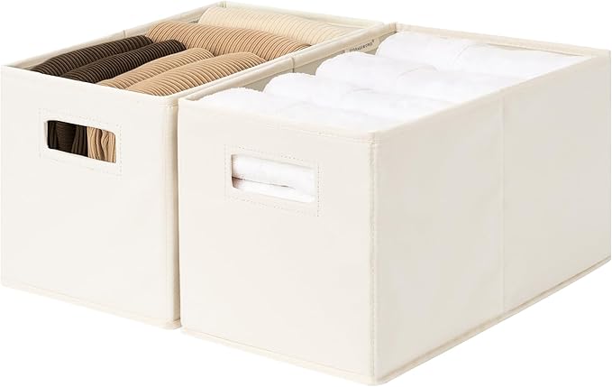 StorageWorks Fabric Storage Baskets for Shelves, Closet Organizers and Storage Bins, Collapsible Storage Bins with Cutout Handles, Medium, 2-Pack, Ivory
