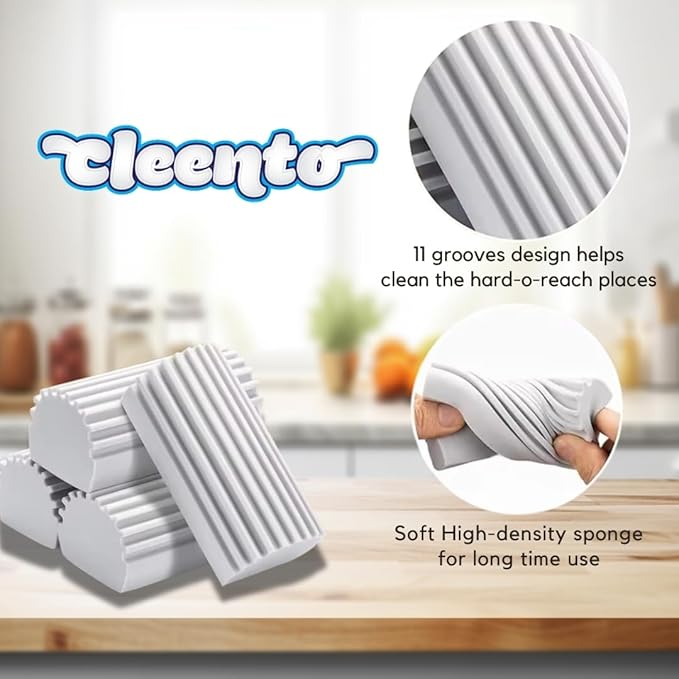 Damp Duster Cleaning Sponge, Multi-Surface Dust Cleaner Magic Eraser for Blinds, Hair, Glass, Mirrors, Car, Baseboards & Window Grooves - All Purpose, Reuseable Household Supplies (4 Pack)