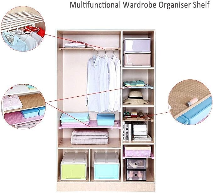 Adjustable Shelf Organizer Expandable Closet Shelf and Rod with No Drilling for Wardrobe Cupboard Kitchen Bookcase (22.1" - 37.4")
