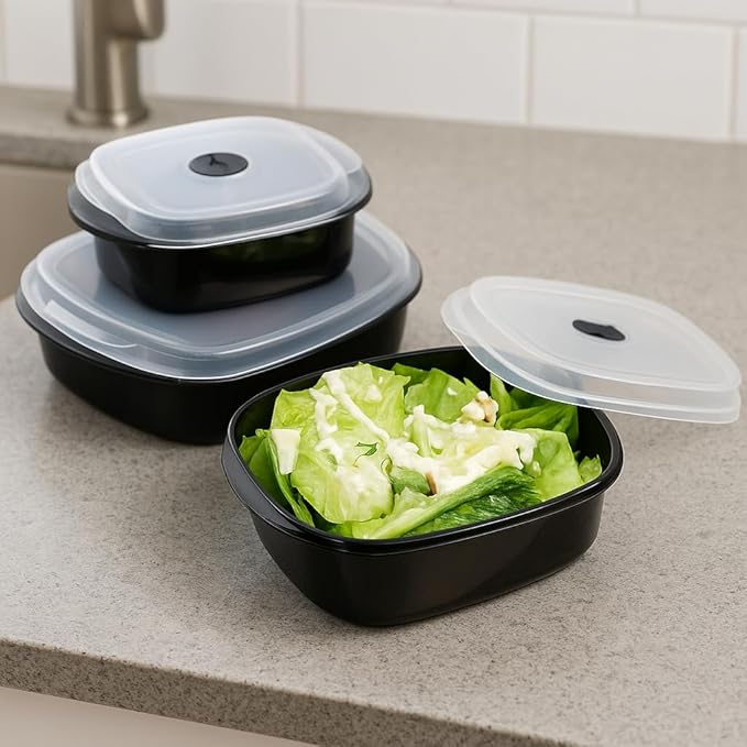 Reston Lloyd Nesting Microwave Containers, Adjustable Steam Vents, Airtight, Meal Prep, Durable BPA-Free Plastic- Freezer & Dishwasher Safe, Cookware & Food Storage, Anyday Cookware, Gray (Pack of 18)