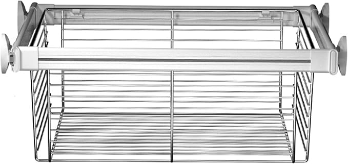 Expandable Cabinet Pull Out Basket,Stackable Shelf Baskets Organizer,Aluminum Alloy Stackable Storage Bins,for Office Bathroom Bedroom,Silver-14.56-16.53in