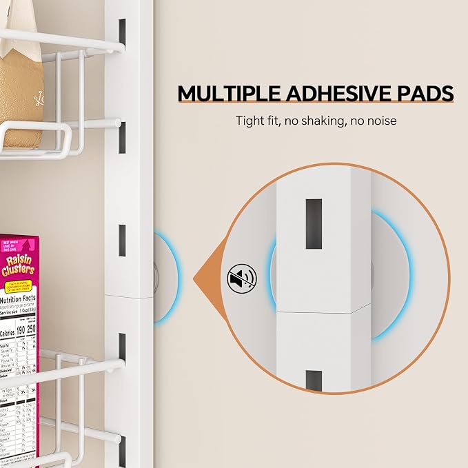 MIAOLI Over the Door Pantry Organizer, 8-Tier Adjustable Spice Rack Cabinet Door Shelves, Hanging Seasoning Organizer for Kitchen Bathroom, Laundry Room Organization, White