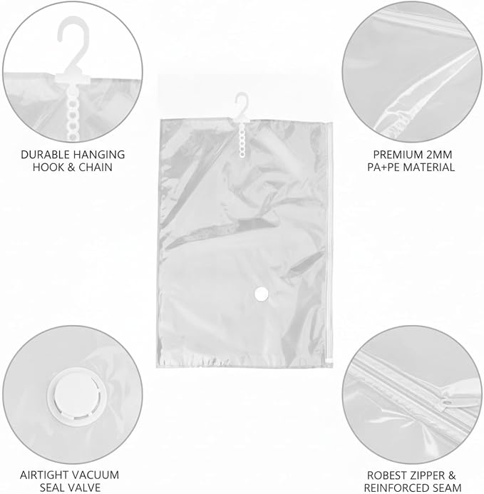 Hanging Vacuum Storage Bags for Closet, Clear Compression Garment Covers for Coats & Suits, Space Saving Organizer (1 Pack)