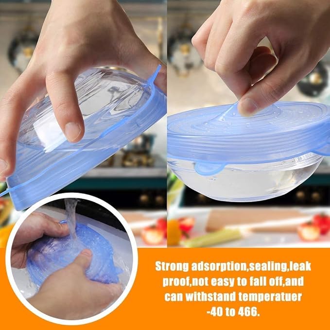 Reusable Storage Bags 15 Packs Reusable Silicone Storage Bags Set with 6 PCS Eco-Friendly Leakproof Silicone Food Storage Bags,3PCS Beeswax Wrap+6PCS Silicone Stretch Lids Cover for Meat Fruit Veggies