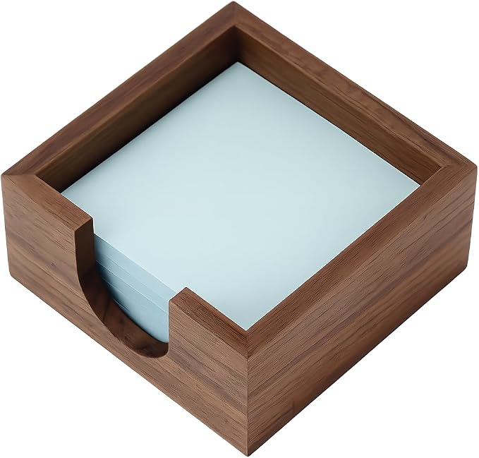 MultiBey Walnut Wood Sticky Note Holder, 3x3 Inch Self -Sticky Note Pad Holder for Desk, Post It Note Dispenser Memo Pad Holder Organizer for School Office Desk Supplies