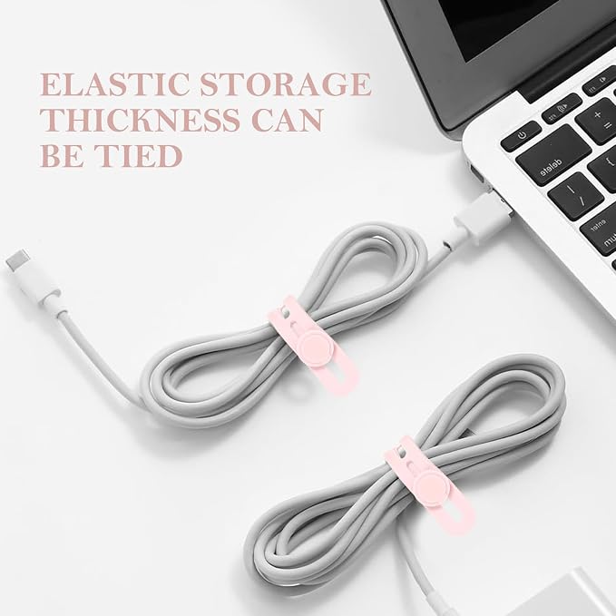 Donruby 30Pcs Silicone Cable Ties - Reusable & Washable with Adjustable Locking Buckles, High Elasticity Cable Management Straps for Home, Office, School, Travel Essential Cord Organizer (Pink)